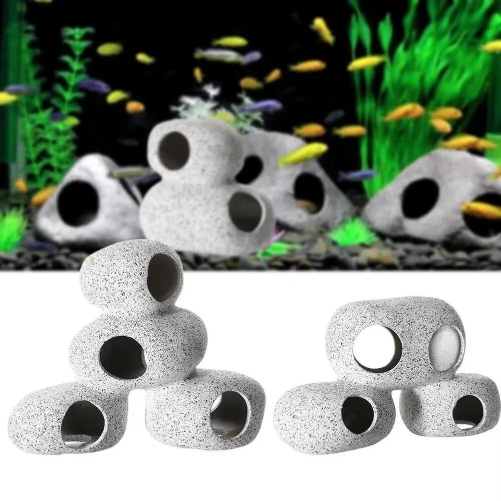 Aquarium Fish Hide - 자연스러운 느낌의 자주색 점토 수족관 은신처