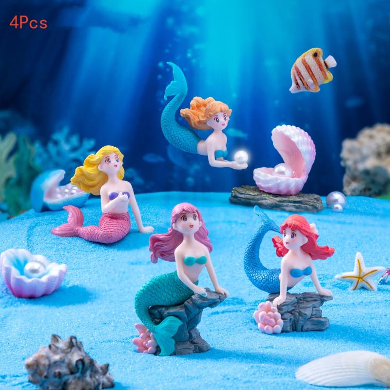 Aquarium Fish Cartoon - 4Pcs 플라스틱 물고기 탱크 작은 인어