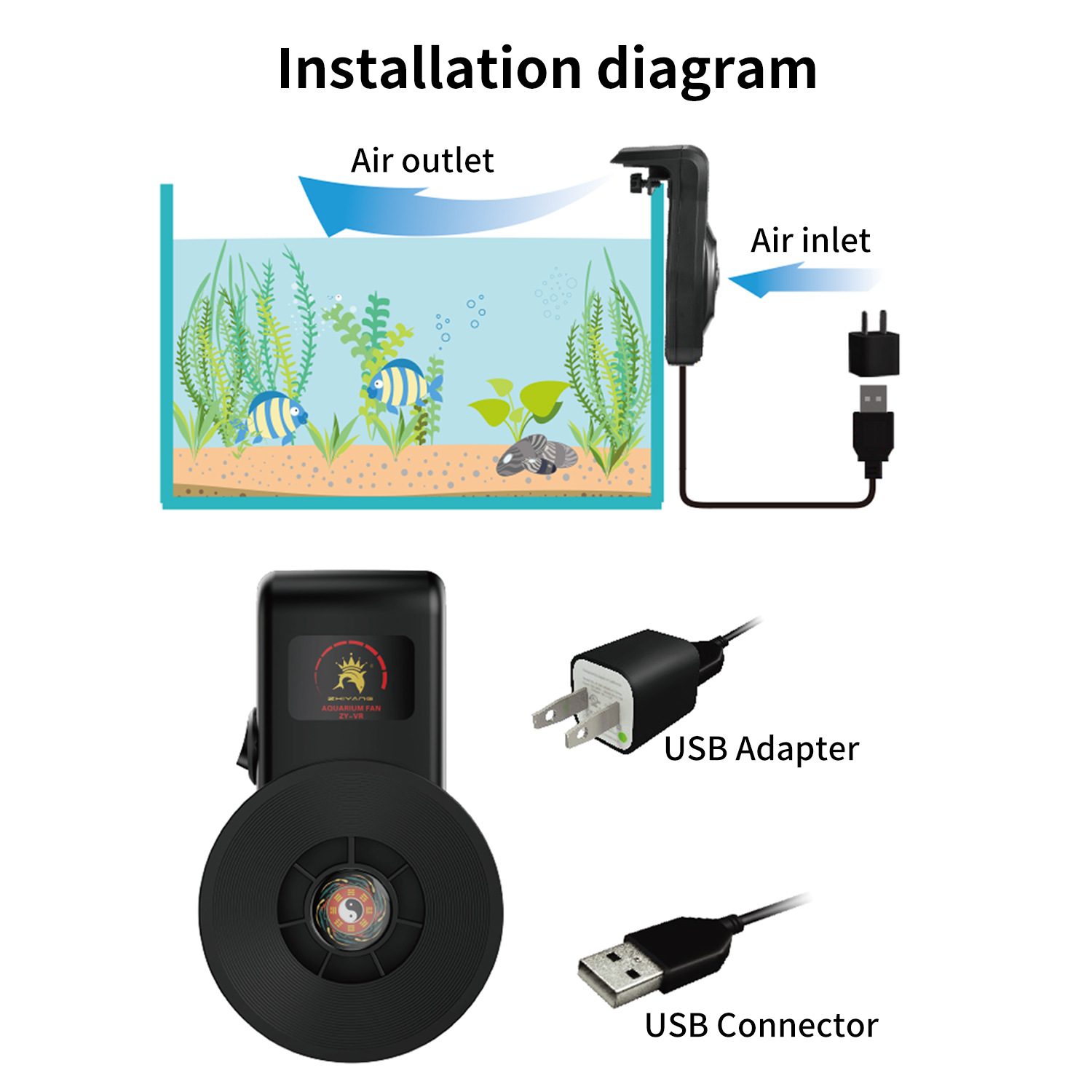 어항용 USB 팬, 수족관 수질 개선 냉각 팬, 수생  - Aquarium Fish Quality 리뷰 및 가격